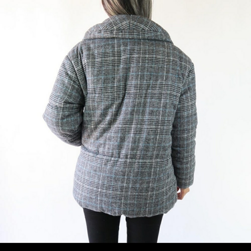 NWOT Something Navy Plaid Puffer Jacket XS - Picture 6 of 6